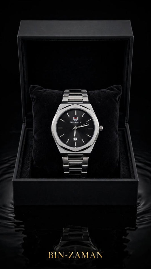 BIN ZAMAN True Worth – Sleek Black Dial Octagonal Luxury Watch for Men