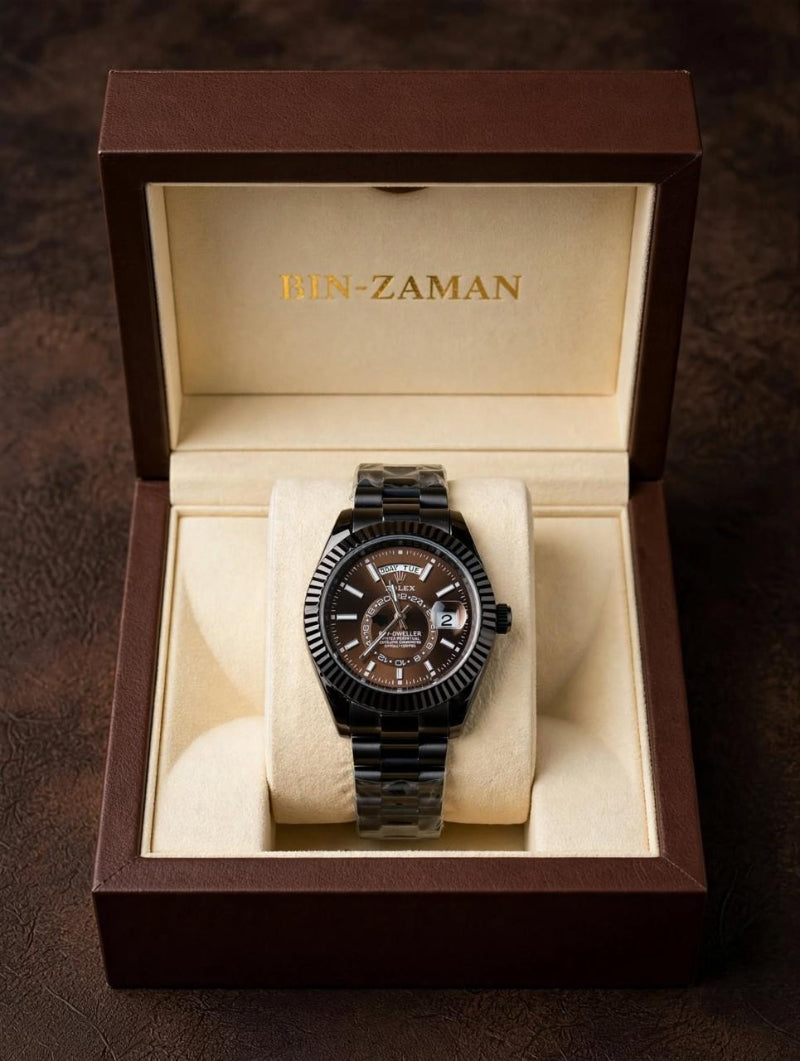 BIN-ZAMAN Luxury Black & Brown Dial Watch for Men