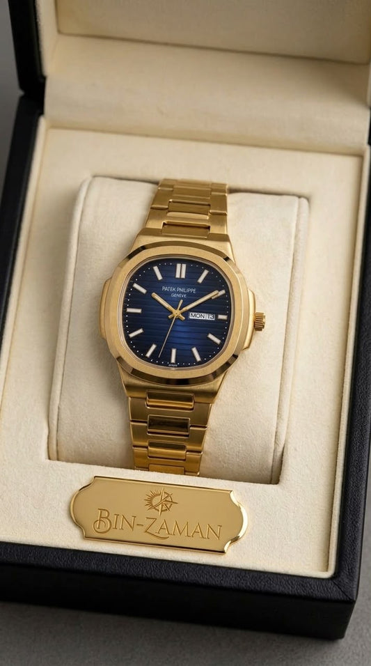 BIN ZAMAN Luxury "Nautilus" Edition – Royal Blue Dial Gold Watch