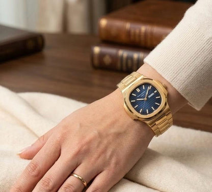 BIN ZAMAN Luxury "Nautilus" Edition – Royal Blue Dial Gold Watch