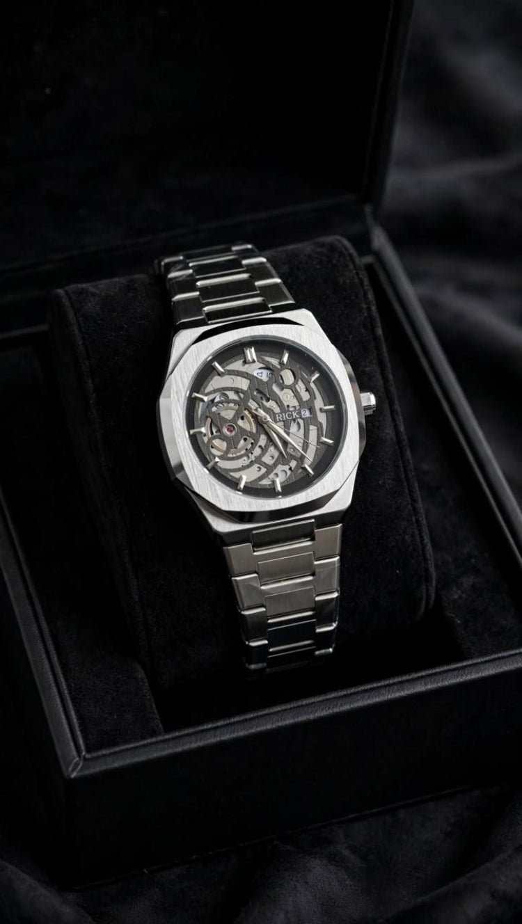 RICK 2 Skeleton Edition – Luxury Silver Mechanical Style Watch for Men