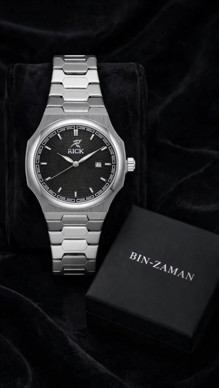RICK Classic Edition – Premium Integrated Steel Watch for Men (Black & Silver)