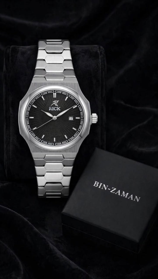 RICK Classic Edition – Premium Integrated Steel Watch for Men (Black & Silver)